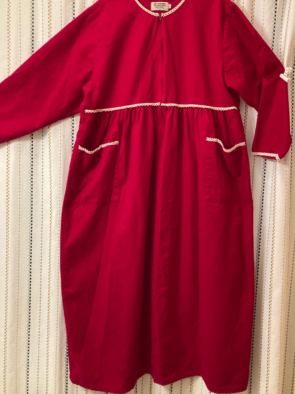 Vermont Country Store Red Maxi Dress with Cream Trim - Women's Casual